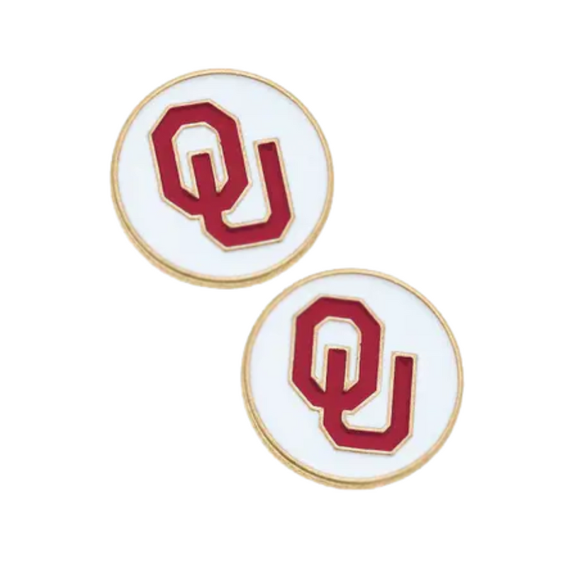 Show your Sooners spirit with these eye-catching circle stud earrings! The vibrant crimson logo pops against white and shiny gold, adding a playful touch to your game-day outfit. Perfect for cheering on your team in style, these fun accessories let everyone know you're a true Oklahoma fan through and through!