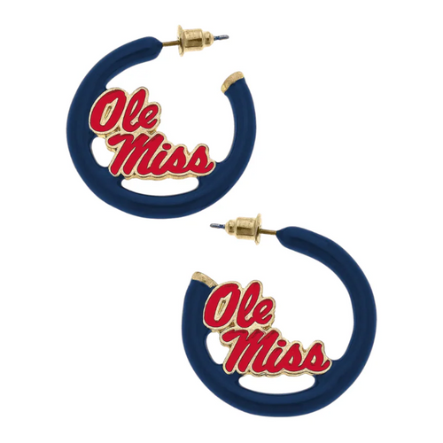 Show your Ole Miss Rebels pride with these eye-catching enamel hoop earrings! Perfect for game days, these stylish accessories feature the iconic Ole Miss logo that'll have fellow fans giving you a "Hotty Toddy" wherever you go. Score major fashion points while supporting your favorite team!
