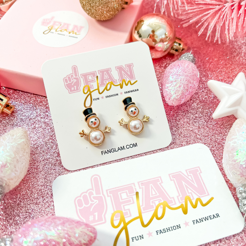 PEARL FROSTY SNOWMAN GOLD STUDS