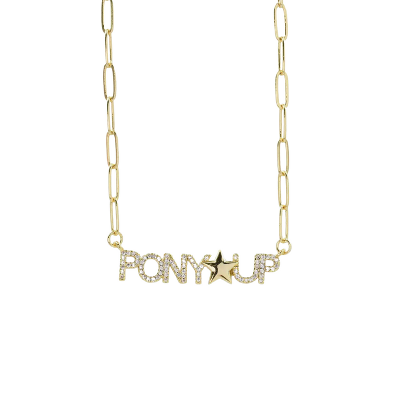 PONY UP RHINESTONE STAR GOLD PAPERCLIP NECKLACE