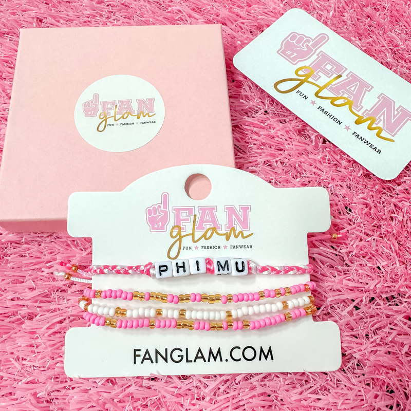 Stack your sorority spirit with the perfect arm candy to rep your sorority in style.  Select our classic sorority braided strand for a simple, everyday vibe — or go full-on bold with our 4-strand stack, featuring a mix of stretchy beaded bracelets in fun colors and gold shimmer accents.  

Whether you’re dressing up for bid day, big/little reveal, or just flexing your chapter pride, this set has you covered.  Wear one or wear them all!