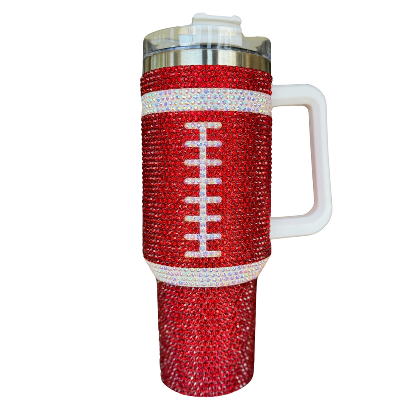 Sip in style on game day + every day!&nbsp; Add a touch of GAME DAY to any outfit with our RED CRYSTAL FOOTBALL "Blinged Out" Tumbler!  Indulge in your love for&nbsp;football season and show off your&nbsp;team&nbsp;spirit. These stylish accessories are the perfect addition to your game day fit.&nbsp;