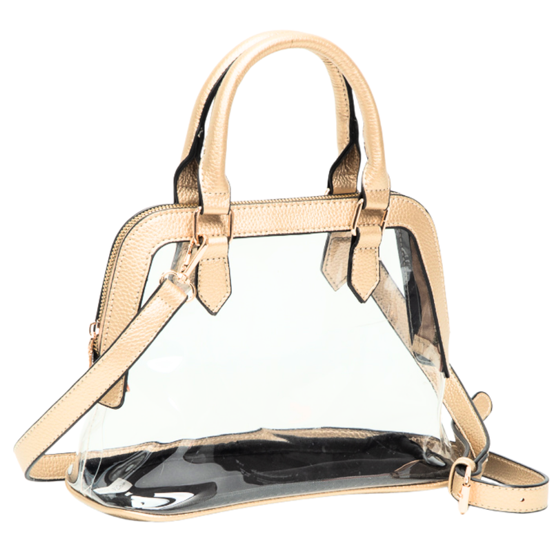 SADIE HALF MOON CLEAR CROSSBODY HANDBAG- GOLD