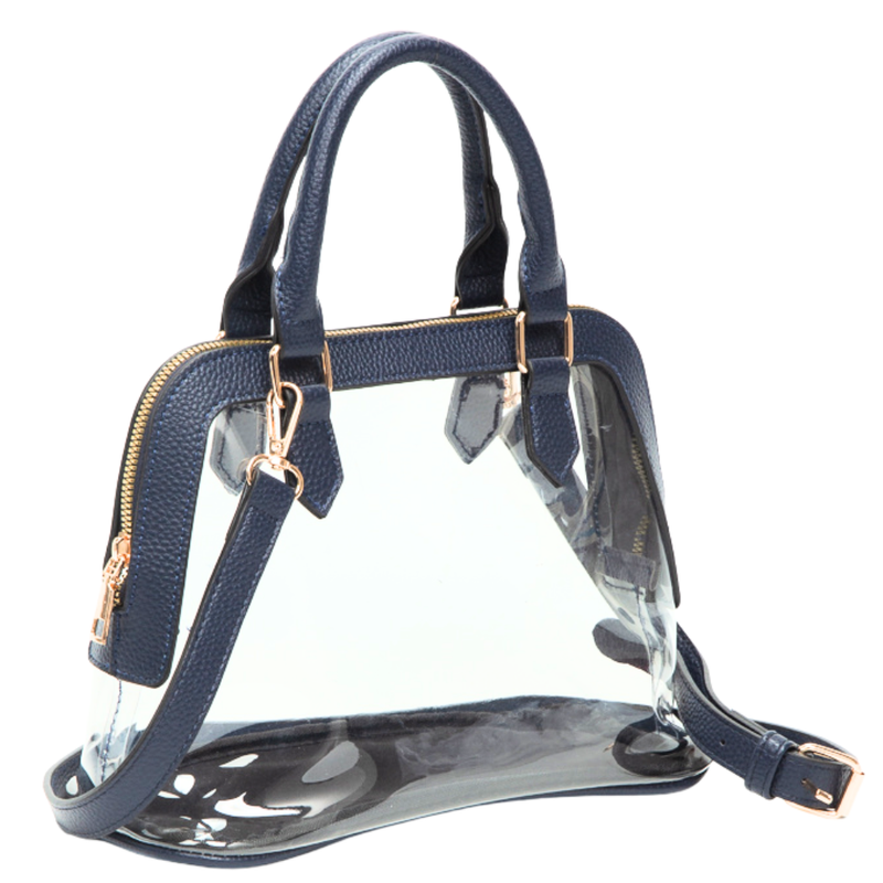 SADIE HALF MOON CLEAR CROSSBODY HANDBAG-NAVY