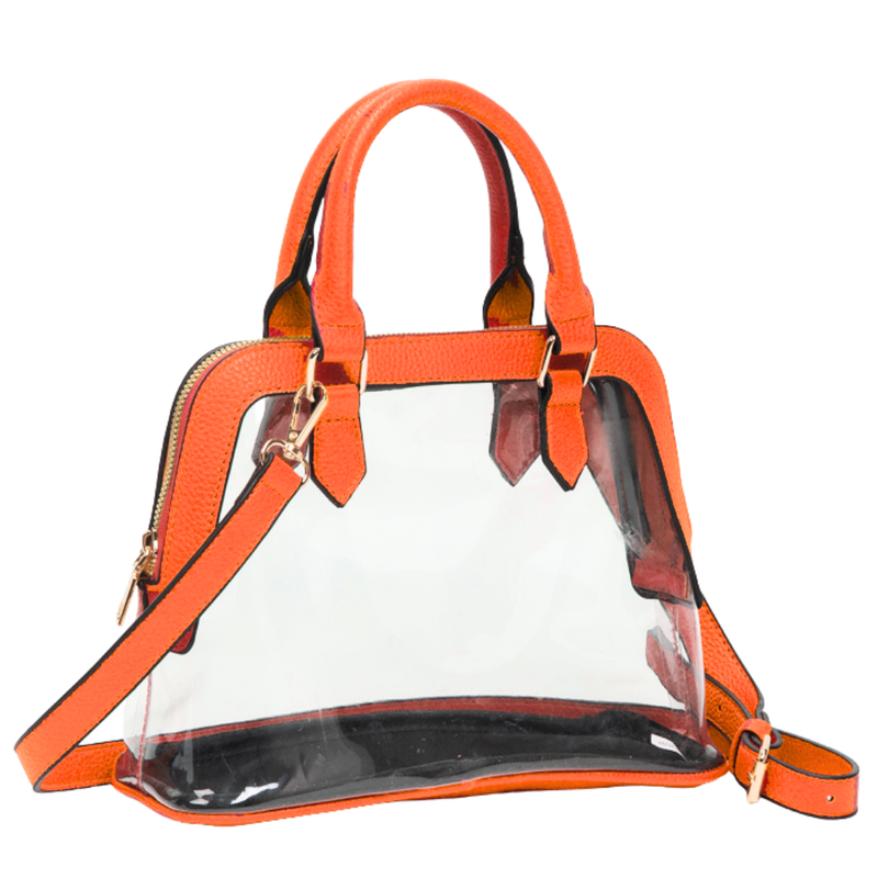SADIE HALF MOON CLEAR CROSSBODY HANDBAG- ORANGE