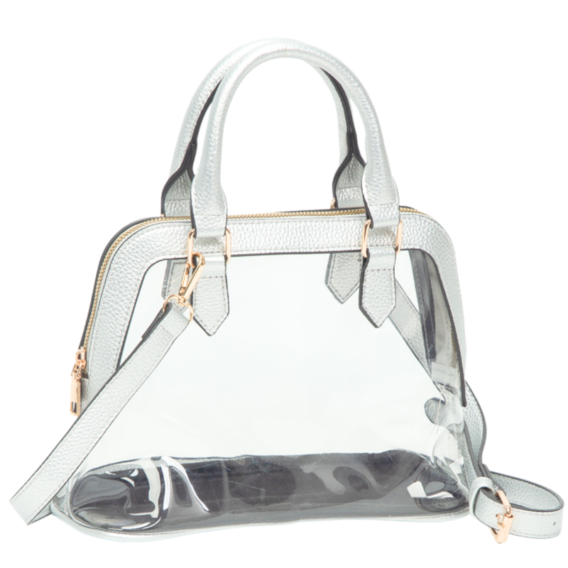 SADIE HALF MOON CLEAR CROSSBODY HANDBAG-SILVER