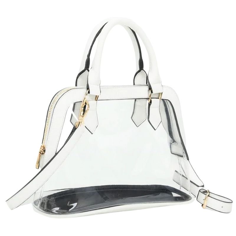 SADIE HALF MOON CLEAR CROSSBODY HANDBAG-WHITE