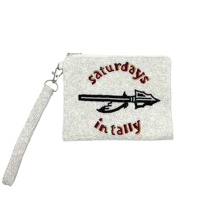 Saturdays Fits in Tally just got better!  Elevate your clear bag status OR show off your Seminoles spirit when accessorizing your Game Day look with our uniquely beaded Saturdays In Tally wristlet. 
