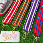 New To Our Game Day Line Up!!!  Sequin Beaded Stripe Bag Straps Are Here!  Our oh so cute dual sequin beaded team colored straps are the perfect addition to your Game Day assemble.  