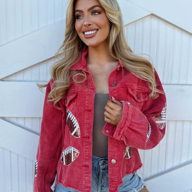 Red 2025 corduroy jacket