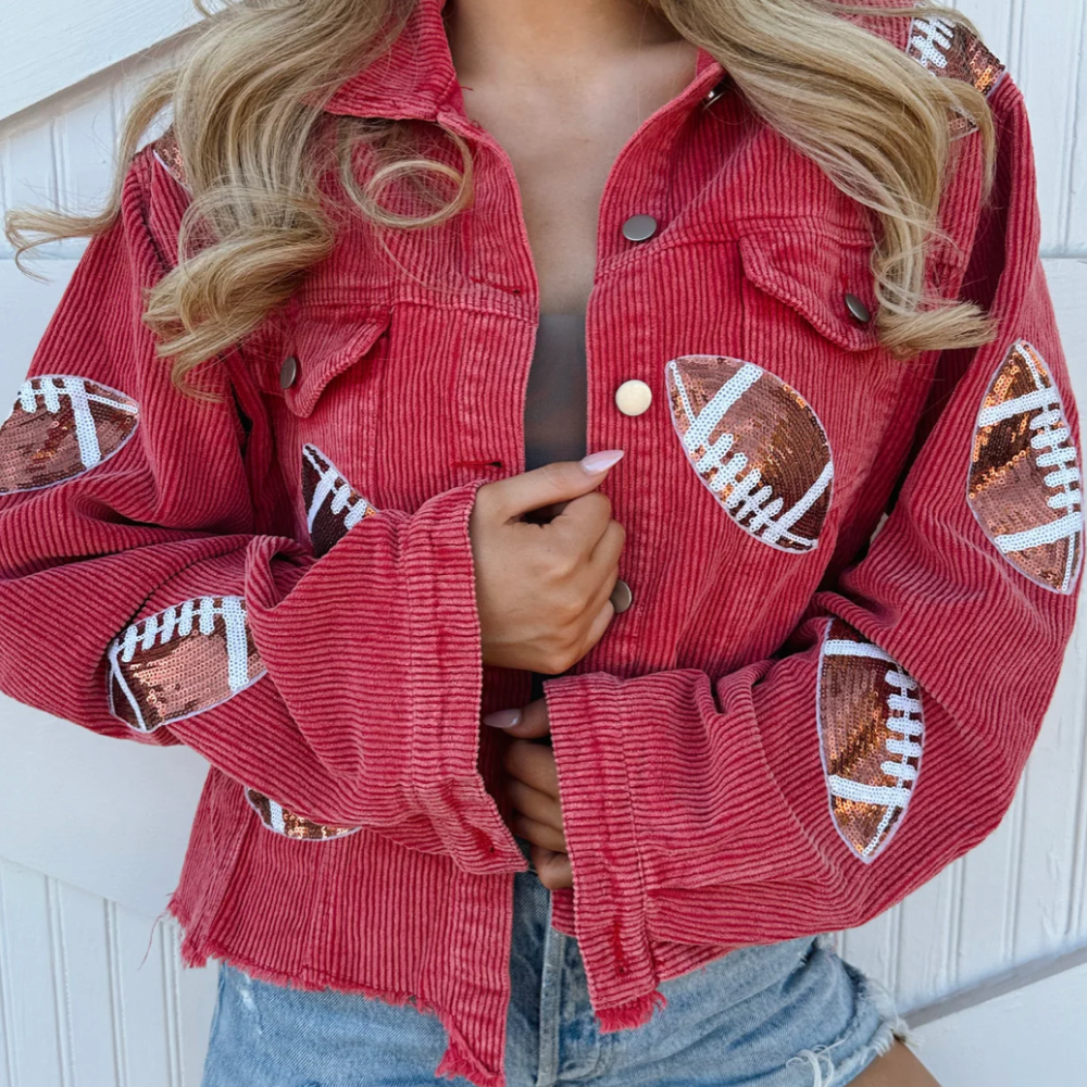 Red corduroy 2025 jean jacket