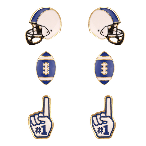 Show your BLUE AND WHITE pride with these adorable set of 3 gameday studs! Whether you’re tailgating at the stadium or watching the game from home, these earrings are a must-have for any fan!&nbsp; 