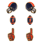 Show your NAVY AND ORANGE pride with these adorable set of 3 gameday studs! Whether you’re tailgating at the stadium or watching the game from home, these earrings are a must-have for any fan!&nbsp;