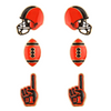 Your team pride at your fingertips! Our brand new dual colored enamel stud earrings feature a helmet, football and a #1 foam finger! Perfect size for ear stacking and great&nbsp;for all ages, the little ones will love wearing these&nbsp;as well!