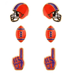 Your team pride at your fingertips! Our brand new dual colored enamel stud earrings feature a helmet, football and a #1 foam finger! Perfect size for ear stacking and great&nbsp;for all ages, the little ones will love wearing these&nbsp;as well!