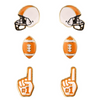 Your team pride at your fingertips! Our brand new dual colored enamel stud earrings feature a helmet, football and a #1 foam finger! Perfect size for ear stacking and great&nbsp;for all ages, the little ones will love wearing these&nbsp;as well!