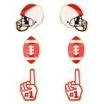 Your team pride at your fingertips! Our brand new dual colored enamel stud earrings feature a helmet, football and a #1 foam finger! Perfect size for ear stacking and great&nbsp;for all ages, the little ones will love wearing these&nbsp;as well!