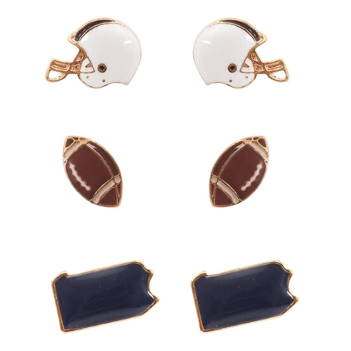 Show your&nbsp;PENNSYLVANIA pride with these adorable statement studs! Whether you’re tailgating at the stadium or watching the game from home, these earrings are a must-have for any Penn State fan!&nbsp;  Your team pride at your fingertips! Our new dual enamel stud earrings feature a helmet, football and your team state! Perfect size for ear stacking and great for all ages, the little ones will love wearing these as well!