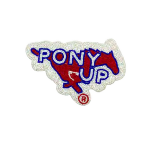 Pony Up And Elevate your Game Day status when accessorizing your Game Day look with our uniquely beaded Pony Up Pin. The perfect team spirt accessory for game time!