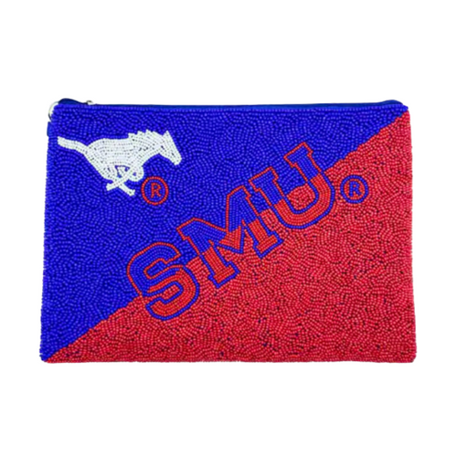 Meet Us At The Boulevard, Cause Saturdays Are For The Stangs!  Pony Up And Elevate your Game Day status when accessorizing your look with our uniquely beaded dual color SMU Zipper Top Bag.