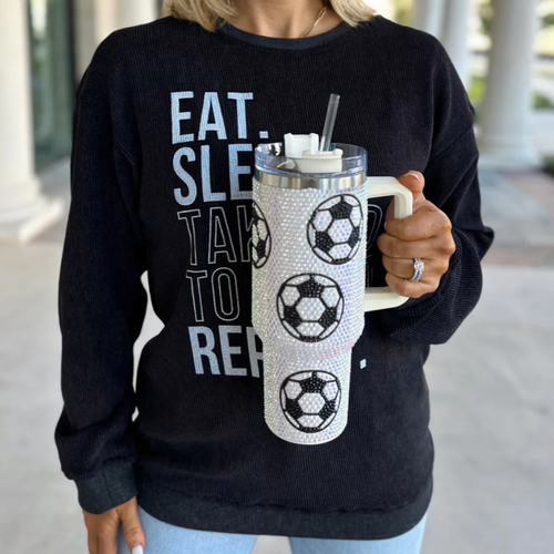 Add a touch of GAME DAY to any outfit with our Crystal SOCCER "Blinged Out" 40 Oz. Tumbler! Indulge in your love for soccer season and show off your team spirit. These stylish accessories are the perfect addition to your collection, making it easy to flaunt your love for the big game.