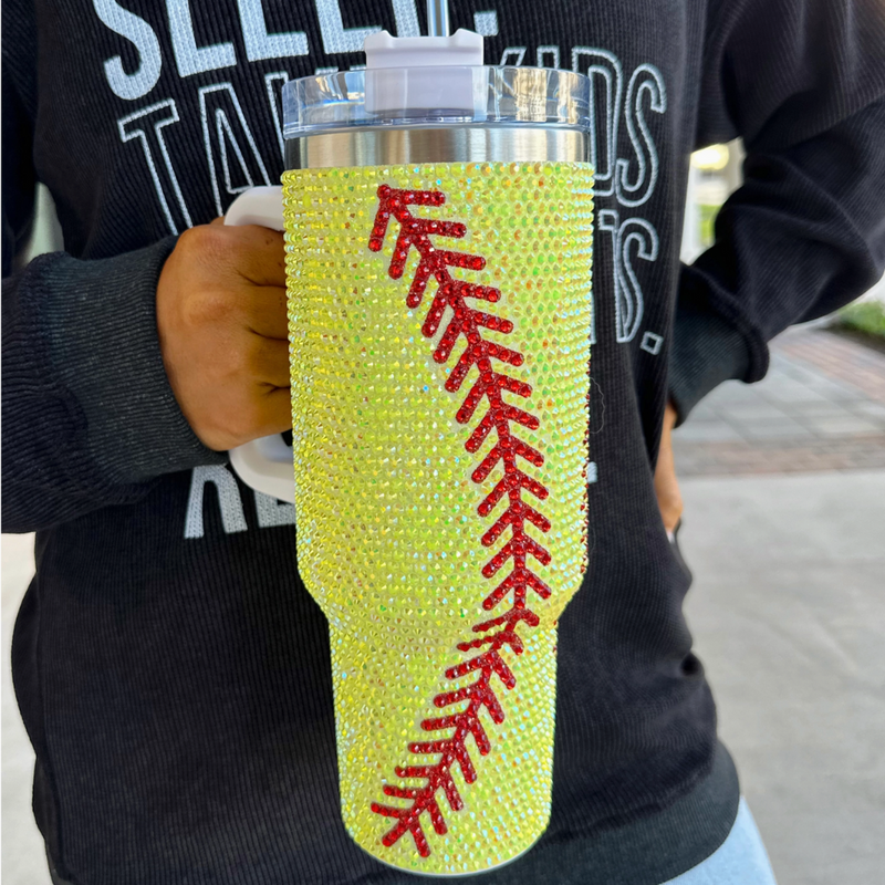 SOFTBALL CRYSTAL RHINESTONE "BLINGED OUT" 40 OZ TUMBLERS