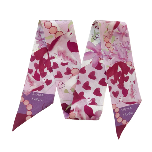 Celebrate your Sigma Kappa sisterhood with this elegant and versatile&nbsp;scarflette.&nbsp; Featuring subtle nods to the dove and heart it's perfect for adding a sorority-inspired touch to any outfit, this accessory embodies grace and meaning, making it a timeless addition to your wardrobe.