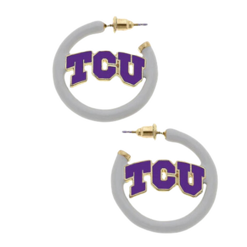 “Riff, Ram, Bah, Zoo... Give 'em Hell, TCU!” &nbsp;It's time to cheer on your frogs and elevate your tailgate glam by accessorizing your Game Day look with our TCU Enamel Hoop Earrings!