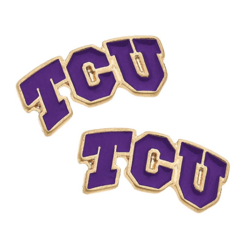 TCU HORNED FROGS ENAMEL LOGO STUD EARRINGS PURPLE