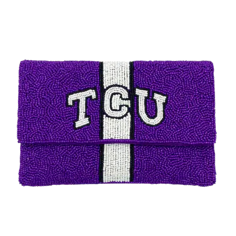 “Riff, Ram, Bah, Zoo... Give 'em Hell, TCU!”  It's time to cheer on your frogs and elevate your tailgate glam by accessorizing your Game Day look with our uniquely beaded TCU Mini Clutch.