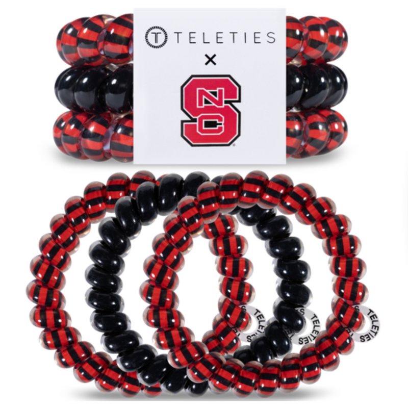 TELETIES - NORTH CAROLINA STATE UNIVERSITY  On Gameday, hold your hair and enhance your style with TELETIES. The strong grip, no rip hair tie that doubles as a bracelet. Strong, pretty and stylish, TELETIES are designed to withstand everyday demands while taking your Gameday look to the next level.