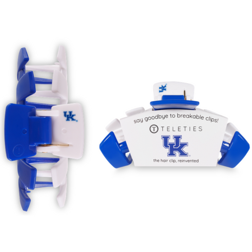TELETIES CLIPS - UNIVERSITY OF KENTUCKY  On Gameday, hold your hair and enhance your style with TELETIES Collegiate Clips.  Say goodbye to breakable clips!  Each clip has bendable teeth that take back to shape, you’ll enjoy a comfortable grip that doesn’t slip for an all day hold. TELETIES hair clips are safe for all hair types and are designed to withstand everyday demands while taking your Gameday look to the next level.  