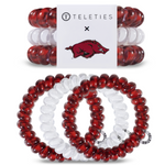 TELETIES - UNIVERSITY OF ARKANSAS  On Gameday, hold your hair and enhance your style with TELETIES. The strong grip, no rip hair tie that doubles as a bracelet. Strong, pretty and stylish, TELETIES are designed to withstand everyday demands while taking your Gameday look to the next level.