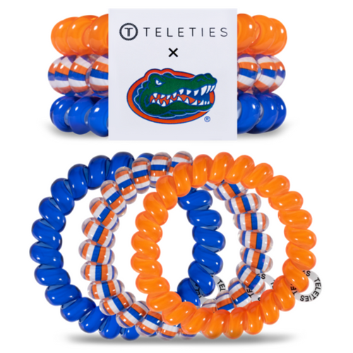 TELETIES - UNIVERSITY OF FLORIDA  On Gameday, hold your hair and enhance your style with TELETIES. The strong grip, no rip hair tie that doubles as a bracelet. Strong, pretty and stylish, TELETIES are designed to withstand everyday demands while taking your Gameday look to the next level.