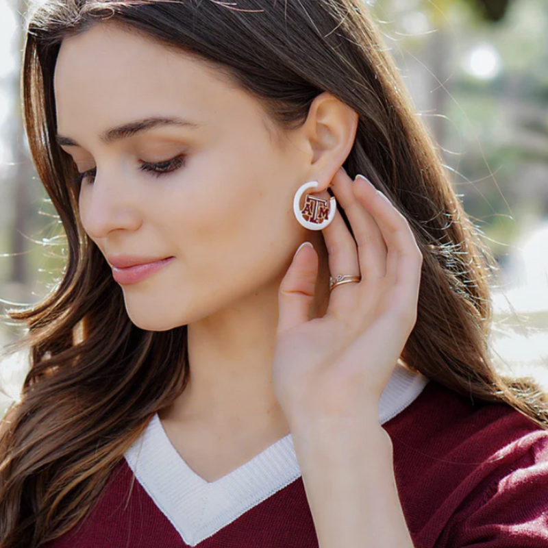 TEXAS A&M AGGIES ENAMEL LOGO HOOP EARRINGS