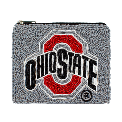 Celebrate your Buckeye pride with The Ohio State University Beaded Coin Bag! &nbsp;This officially licensed accessory features the iconic Ohio State logo beautifully crafted in vibrant red, white, black, and gray glass beads on a sleek gray background. Perfectly blending style and functionality, it’s a must-have for Ohio State fans everywhere.