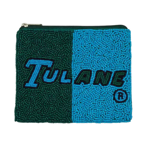 A One, A Two, A Helluva Hullabaloo, It's Time To Fear The Green Wave. Elevate your tailgate glam by accessorizing your Game Day look with our uniquely beaded Tulane zip coin bag. Featuring secure zip closure that keeps your cash, credit cards, lipstick, keys + more safe at the game!