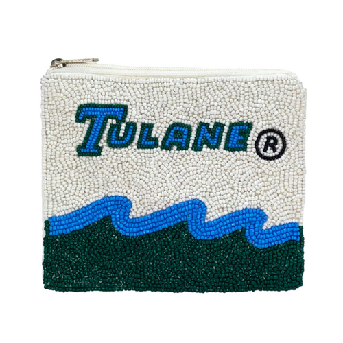 “A One, A Two, A Helluva Hullabaloo, It's Time To Fear The Green Wave.  Elevate your tailgate glam by accessorizing your Game Day look with our uniquely beaded Tulane zip coin bag.  Featuring a secure zip closure that keeps your cash, credit cards, lipstick, keys + more safe at the game!