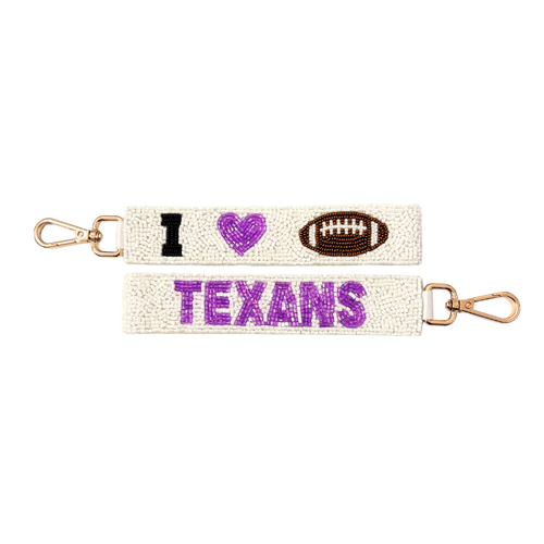 Show off your Tarleton State Texan pride with our exclusive fun, beaded wristlet key chain. Easy to wear on your wrist or clip to your keys or back pack, it keeps your essentials close while adding a pop of school spirit to any outfit. Perfect for game days or everyday adventures!

Featuring a secure classic gold clasp closure.
