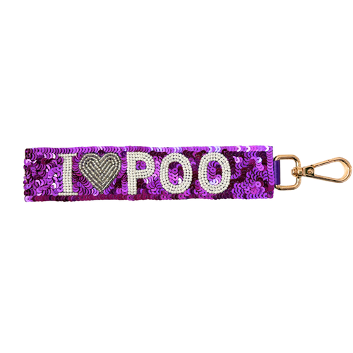 I LOVE POO! Show off your Tarleton pride with our exclusive fun, sequin and beaded wristlet key chain. Easy to wear on your wrist or clip to your keys or back pack, it keeps your essentials close while adding a pop of school spirit to any outfit. Perfect for game days or everyday adventures!

Featuring a secure classic gold clasp closure.