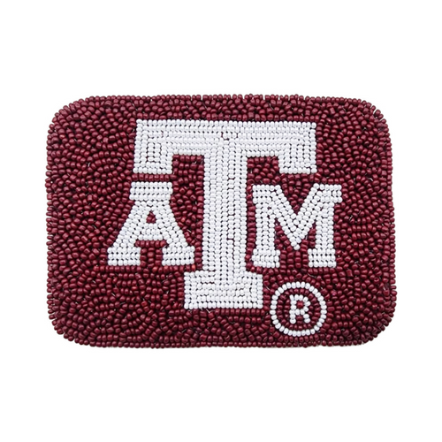 Gig'em Aggies!  It's GameDay in Aggieland and there's no better time to elevate your tailgate glam by accessorizing your Game Day bag with our uniquely beaded TAMU credit card holder.  This credit card bag is perfect for accessorizing your clear bag and showing off your team spirit at sporting events, tailgates, or any other game day celebration.    Featuring a secure zip closure that keeps your cash, credit cards safe at the game!