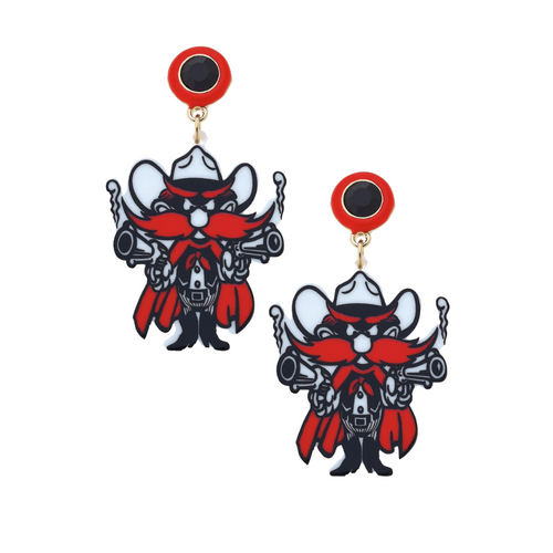 Show off your Texas Tech pride with these fun Raider Red Resin Mascot Earrings! Crafted in vibrant red and black resin, they capture the spirit of Raider Red perfectly. Lightweight and eye-catching, these earrings add a playful touch to any fan outfit, making game day even more exciting.