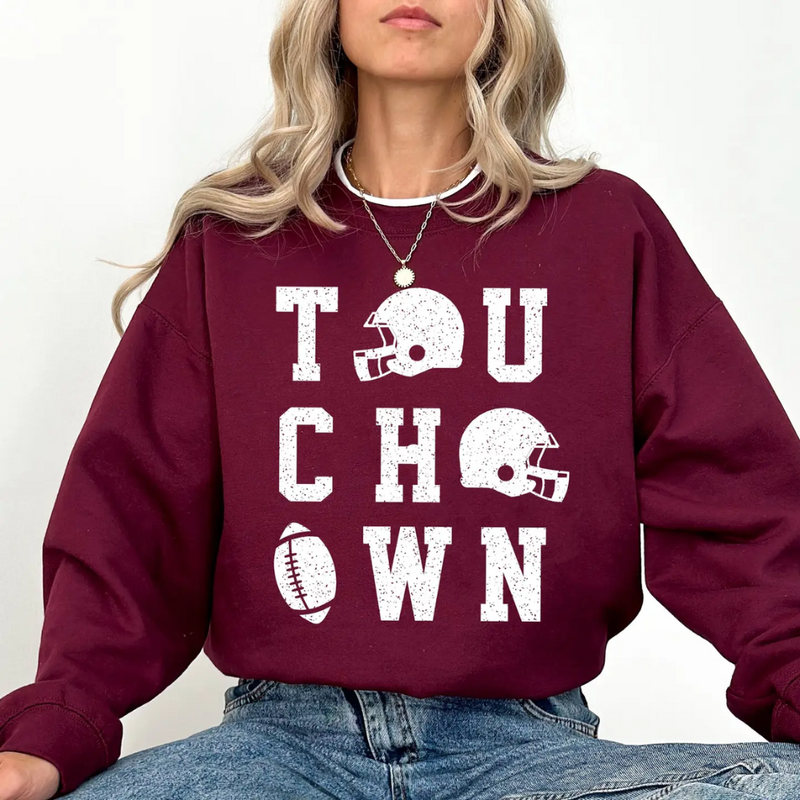 Touchdown Helmet Football Game Day Sweatshirt-Maroon