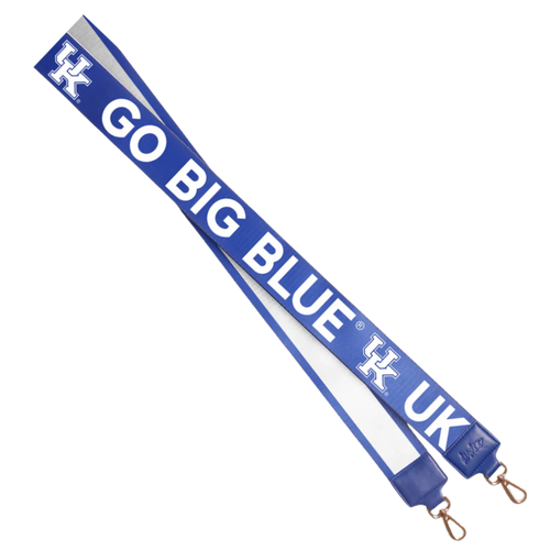 Give a cheer for Big Blue! There's no better time to elevate your clear bag status by accessorizing your Game Day clear bag look with our dual sided strap in Kentucky colors! Choose your look with either the striped side or cheer on your team with GO BIG BLUE!
