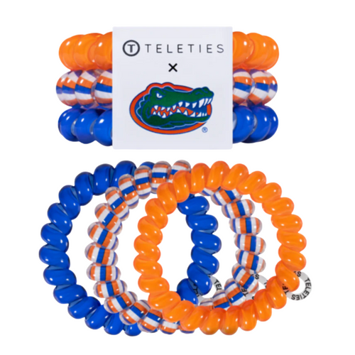 
TELETIES - UNIVERSITY OF FLORIDA

On Gameday, hold your hair and enhance your style with TELETIES. The strong grip, no rip hair tie that doubles as a bracelet. Strong, pretty and stylish, TELETIES are designed to withstand everyday demands while taking your Gameday look to the next level.