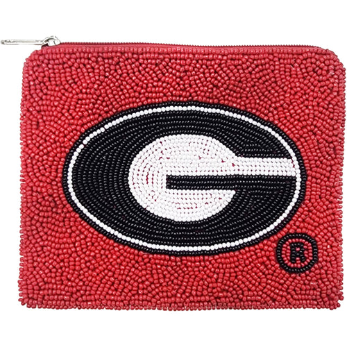 Call The Dawgs...  It's GameDay Between The Hedges and there's no better time to accessorize your Game Day look.  Elevate your GameDay status when styling your clear bag with our uniquely beaded UGA collegiate zip coin bag.  Stadium sized approved!!  Coin bag features a secure zip closure that keeps your cash, credit cards, lipstick, keys + more safe at the game!