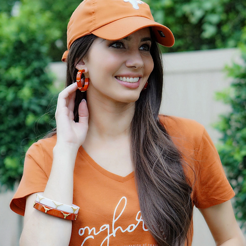 "The Eye's of Texas Are On You!" It's Game Day in Austin&nbsp;and time to show off your&nbsp;Hook'Em Horns&nbsp;spirit!

Get ready for the big game in our new UT Texas Longhorns Resin Logo Bangle Bracelet.&nbsp; Available in two color ways, mix and match to create your perfect UT Game Day Stack!