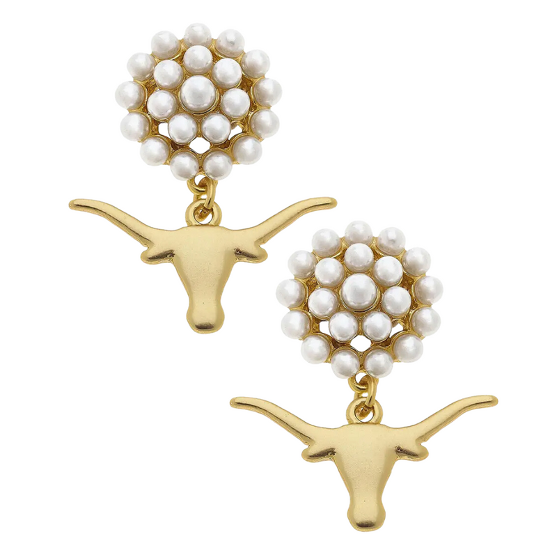 "The Eye's of Texas Are On You!" It's Game Day in Austin&nbsp;and time to show off your&nbsp;Hook'Em Horns&nbsp;spirit!

Get ready for the big game in our UT Texas Longhorns Pearl Cluster 24k Gold plated longhorn dangles!&nbsp; Lightweight and easy to wear all day game day! &nbsp;&nbsp;