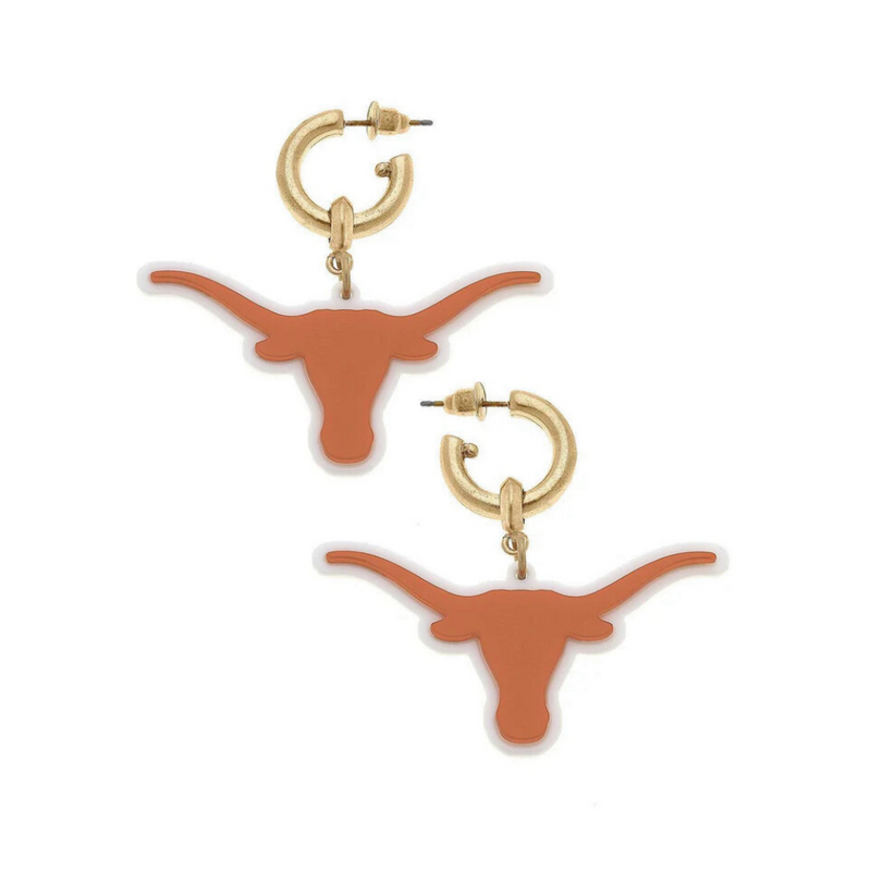 UT TEXAS LONGHORNS RESIN LOGO DROP HOOP EARRINGS