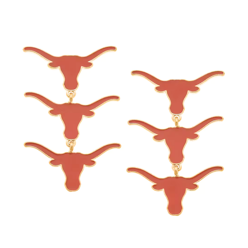 "The Eye's of Texas Are On You!" It's Game Day in Austin&nbsp;and time to show off your&nbsp;Hook'Em Horns&nbsp;spirit!

Get ready for the big game in our UT Texas Longhorns triple drop enamel earrings!&nbsp; Lightweight and easy to wear all day game day! &nbsp;&nbsp;